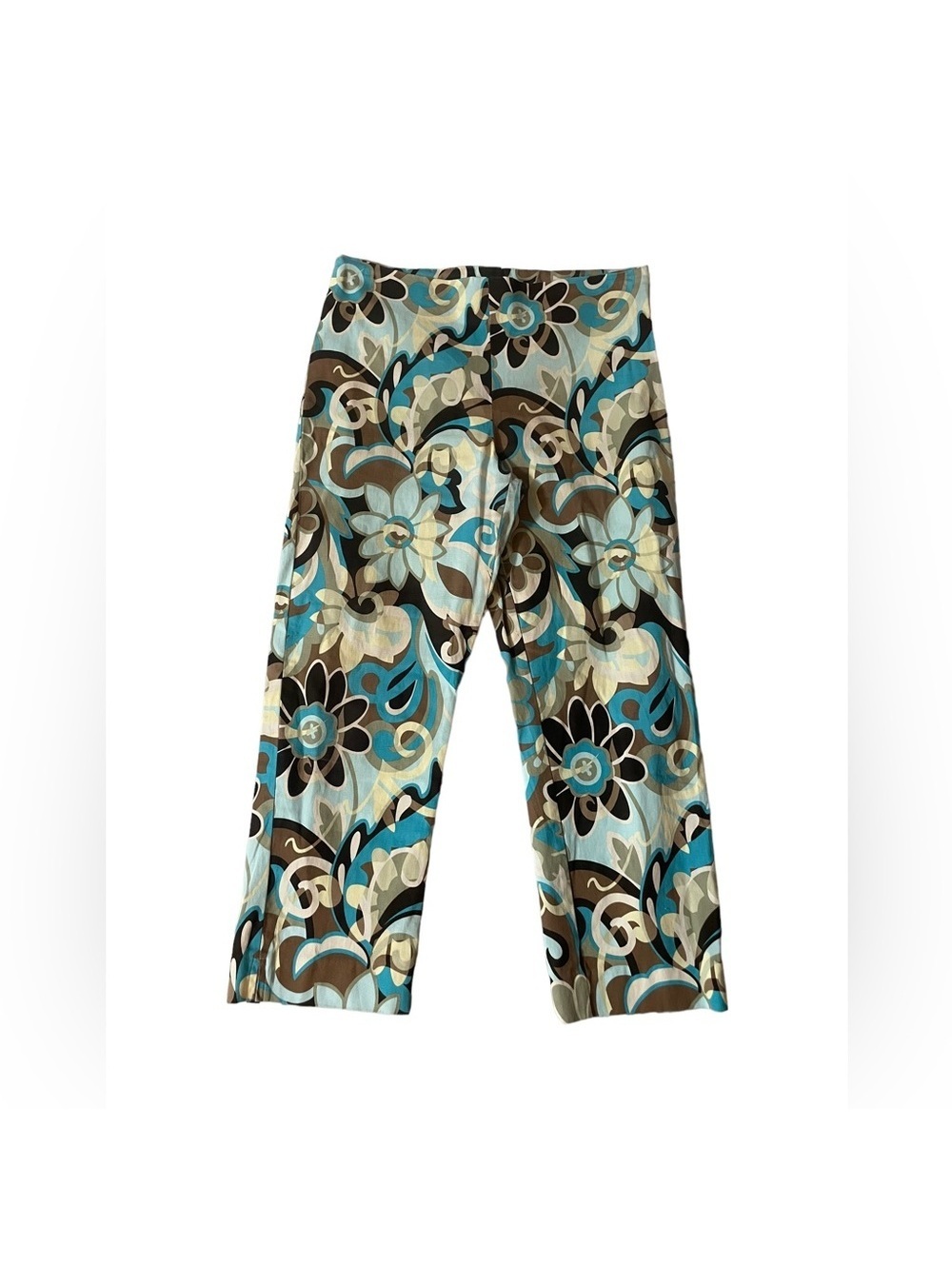 Island Republic floral cropped pants in blue and brown 12